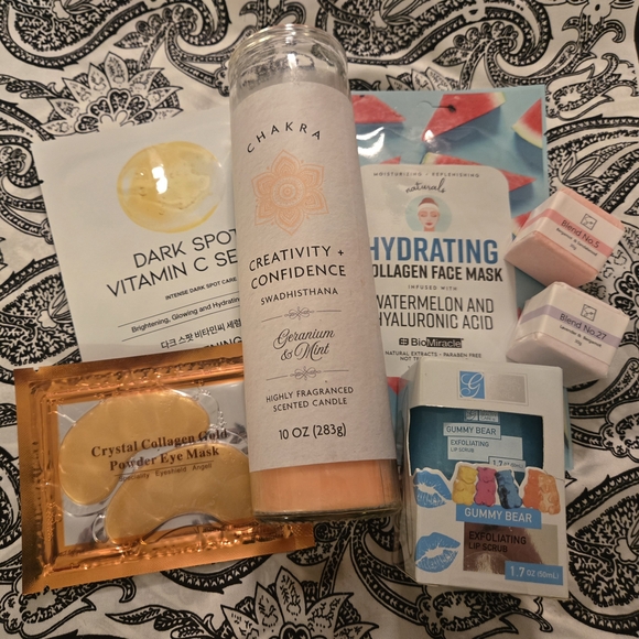 Other - 7 Items Chakra Candle, 2 Face Masks, Eye Masks, 2 Shower St And GB Exf Lip Scrub